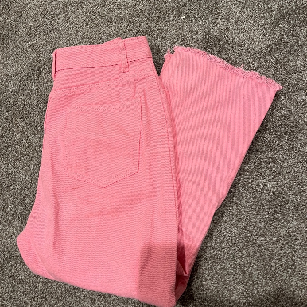 pink wide leg high waist jeans
